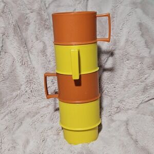 Vintage 70s Tupperware Mug Set Of 4 Stacking Cups  Retro Made In USA‎